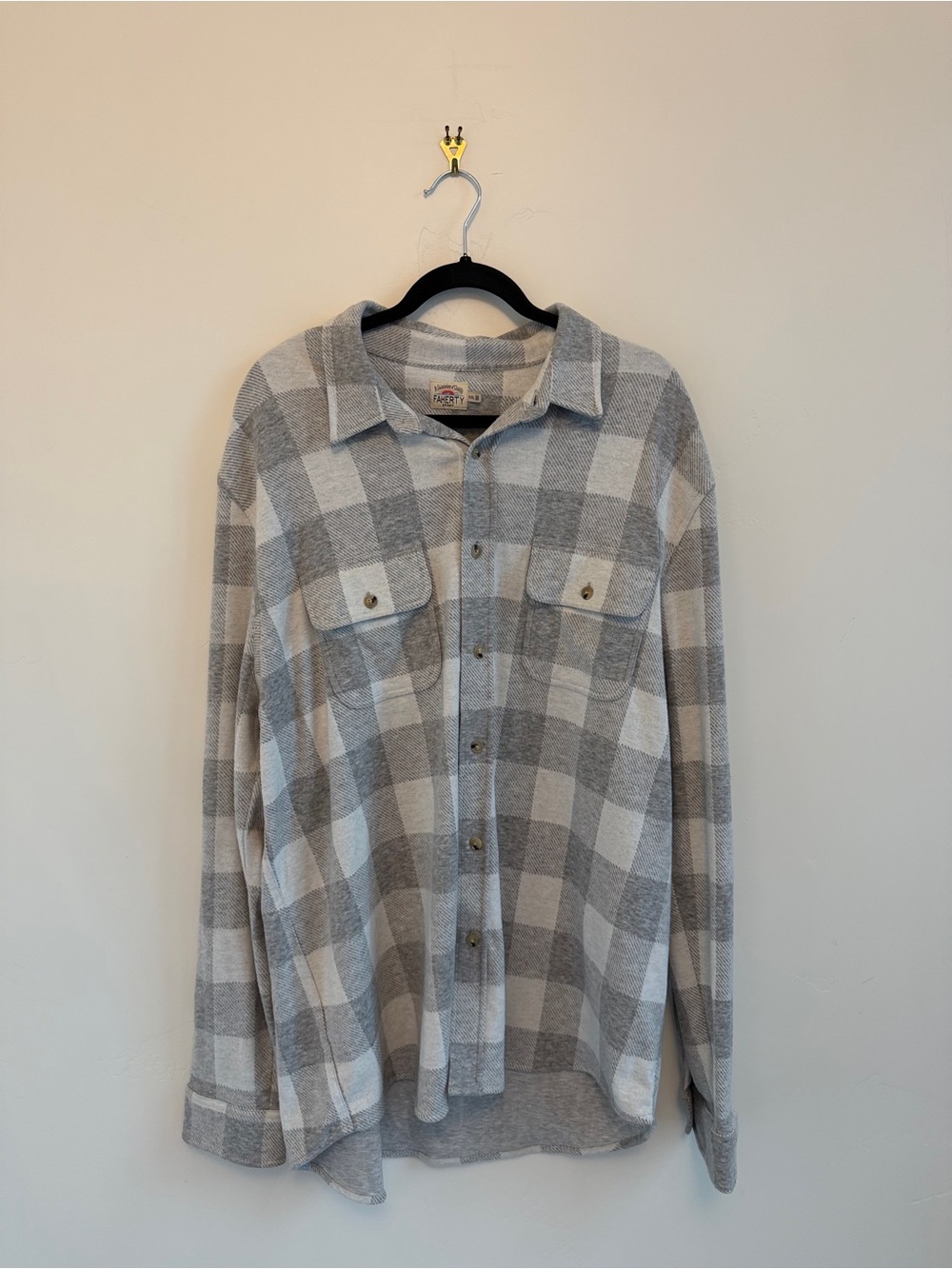 Faherty Gray and White Plaid Button-Down Shirt